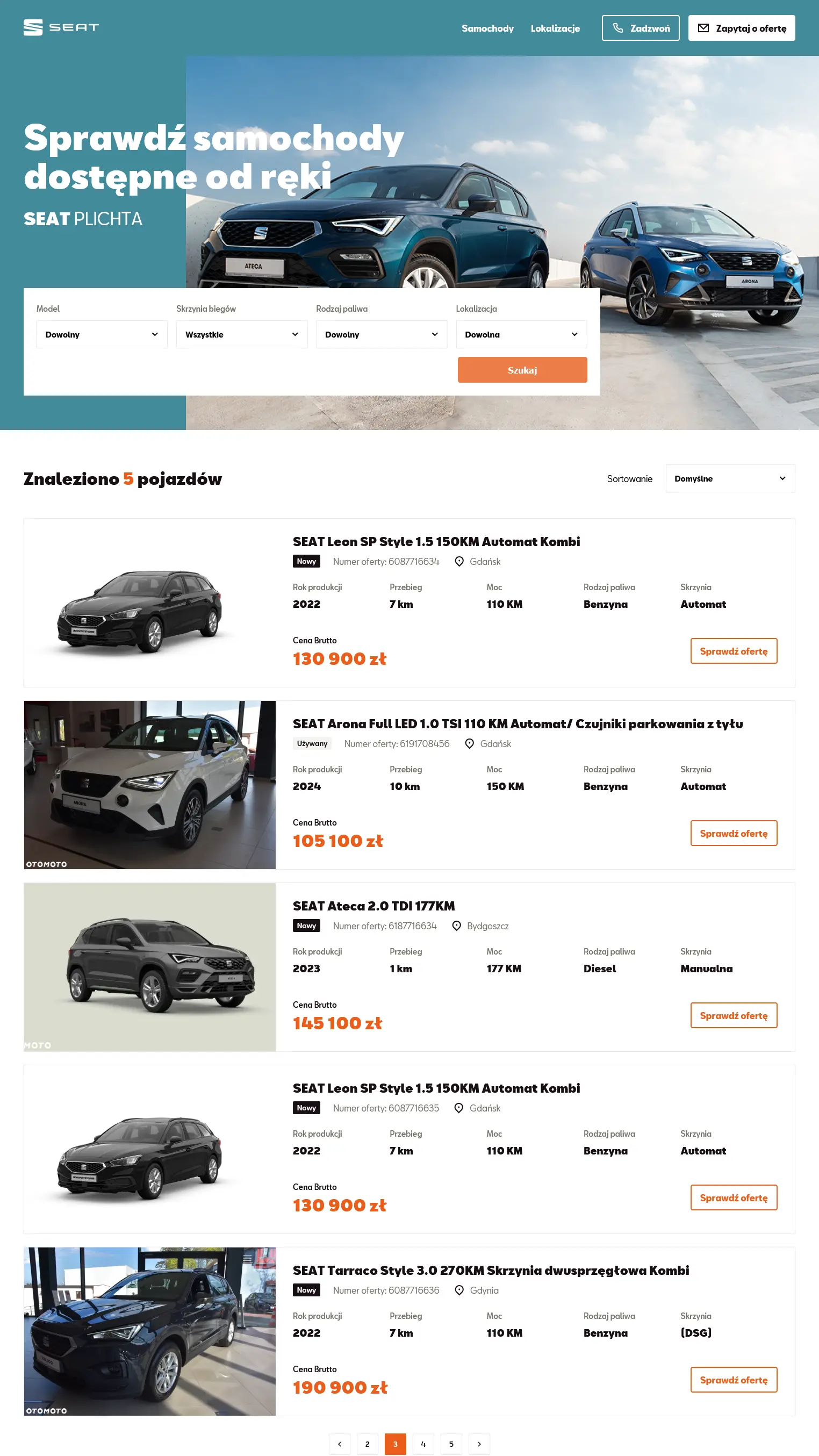 Seat Landing page